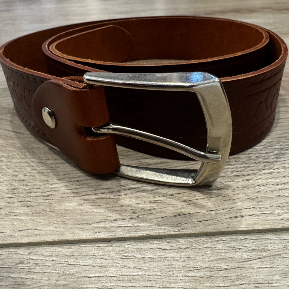 Vera Pelle Brown Leather Belt with Silver Buckle